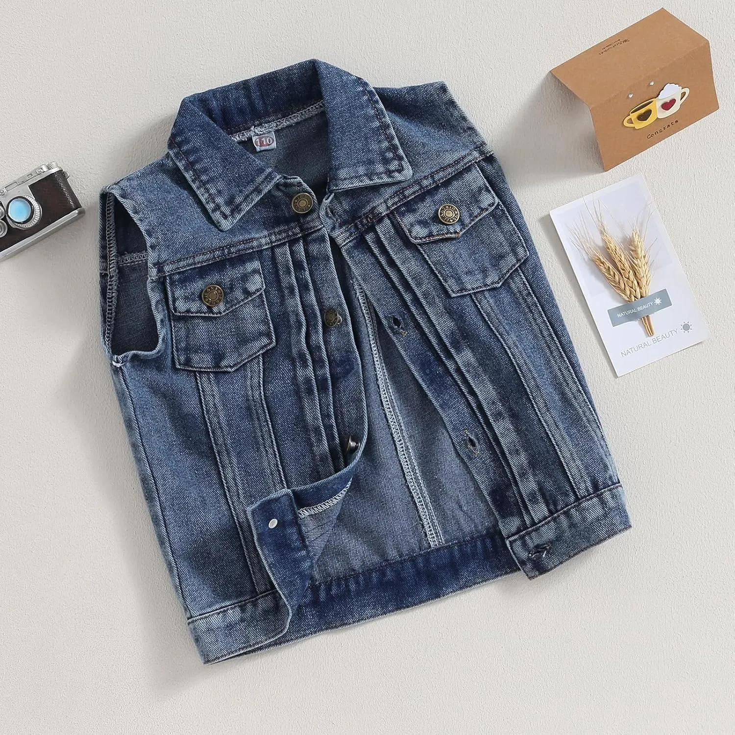 Ledy Champswiin Denim Vest Kids Girl Boy Fashion Coats Turn Dwon Collar Sleeveless Jackets Trendy Outwear