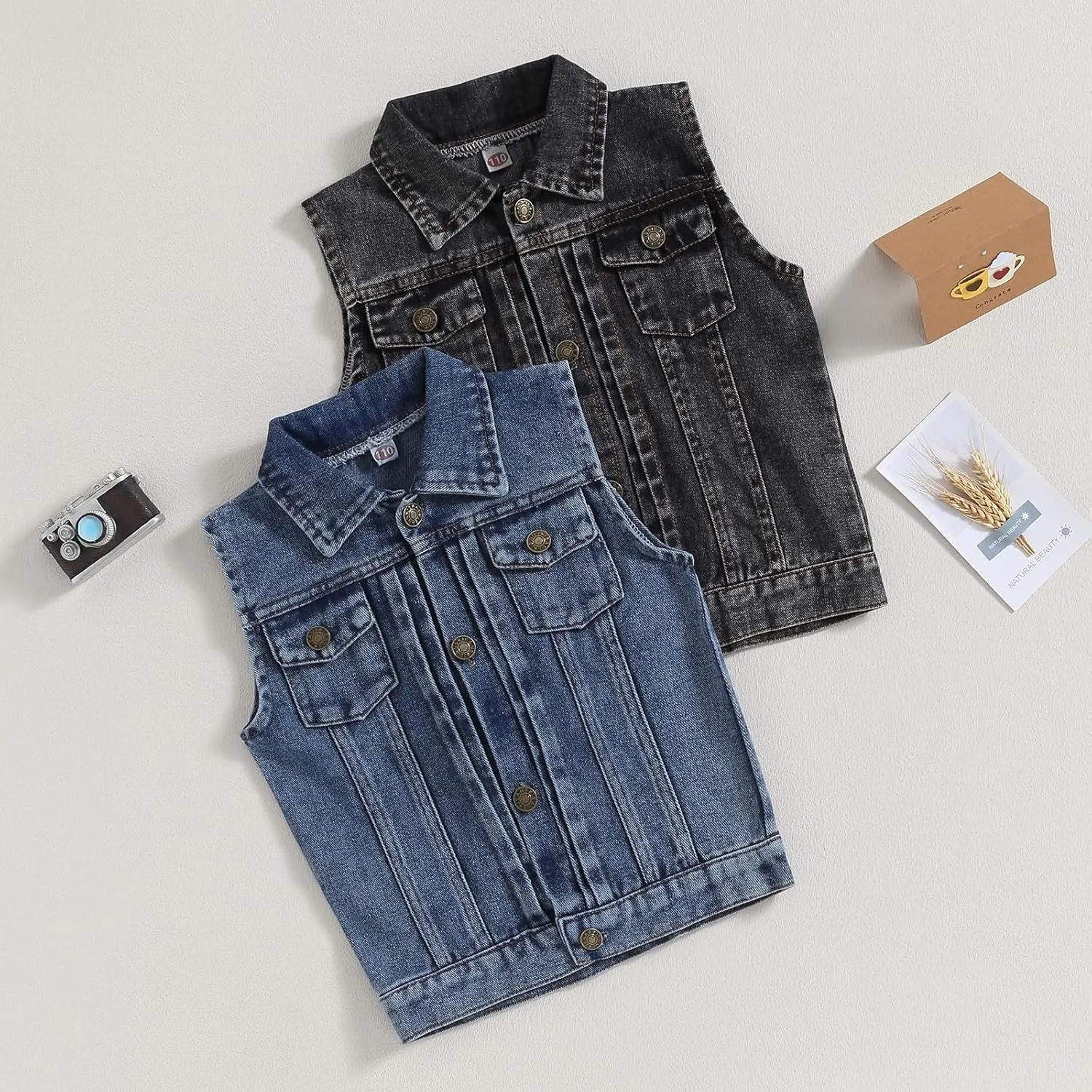 Ledy Champswiin Denim Vest Kids Girl Boy Fashion Coats Turn Dwon Collar Sleeveless Jackets Trendy Outwear
