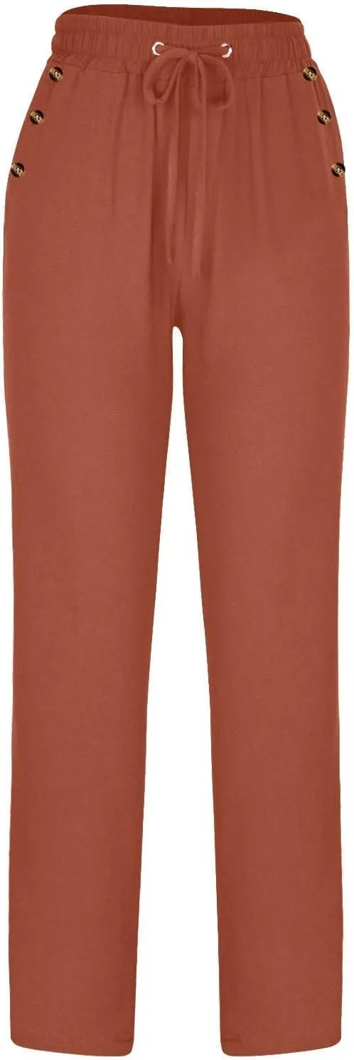 Lmdudan 2 Pc Linen Pants Women Cotton Linen Straight Leg Lightweight Pants 2025 Summer Beach Pants Women's Loose Fit Trousers