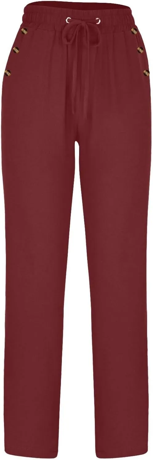 Lmdudan 2 Pc Linen Pants Women Cotton Linen Straight Leg Lightweight Pants 2025 Summer Beach Pants Women's Loose Fit Trousers