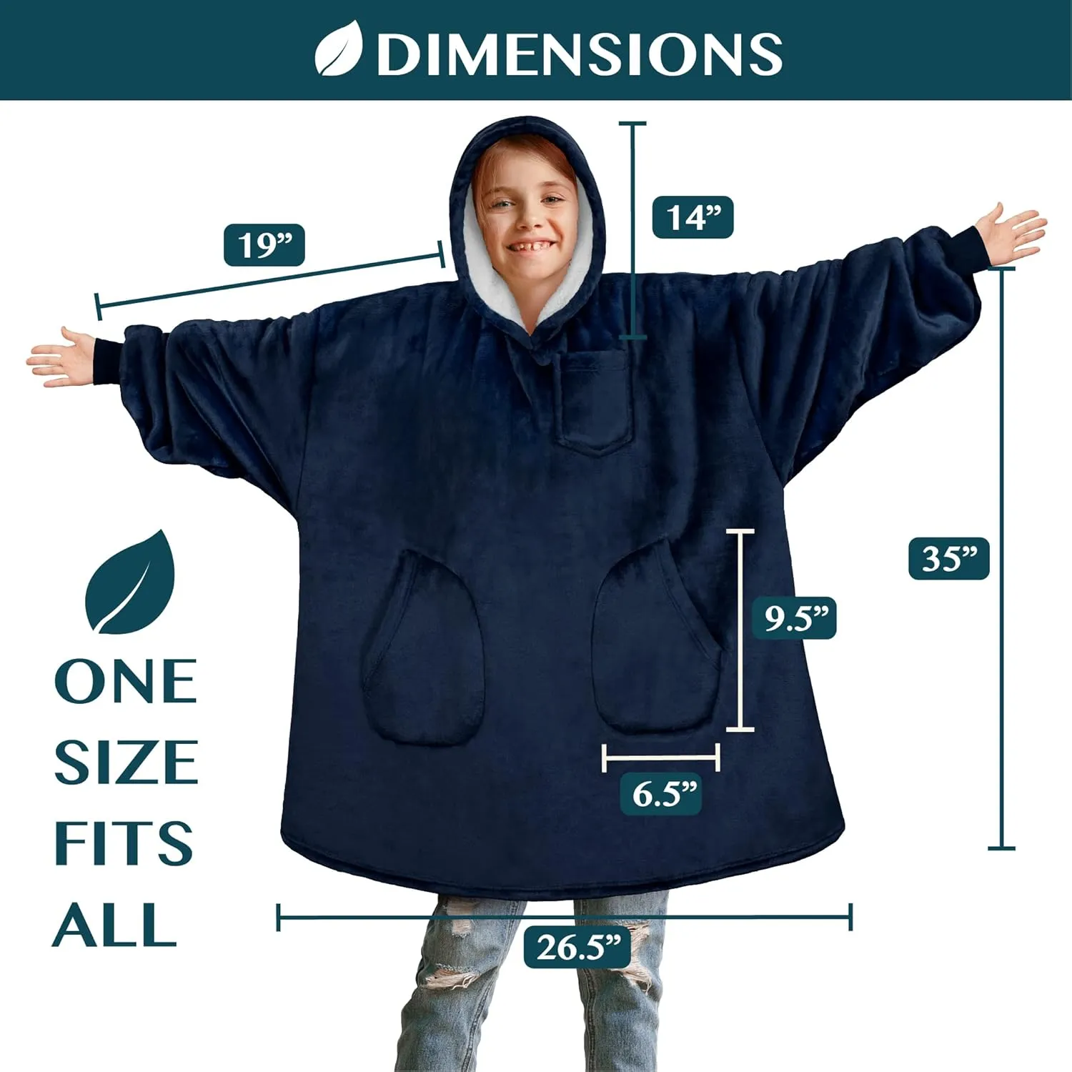 PAVILIA Wearable Blanket for Kids Boy Girl, Warm Cozy Giant Hoodie with Two Pockets, Fleece Sherpa Hooded Pullover for Teen