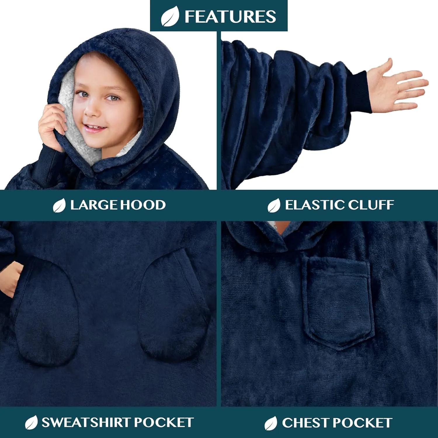 PAVILIA Wearable Blanket for Kids Boy Girl, Warm Cozy Giant Hoodie with Two Pockets, Fleece Sherpa Hooded Pullover for Teen