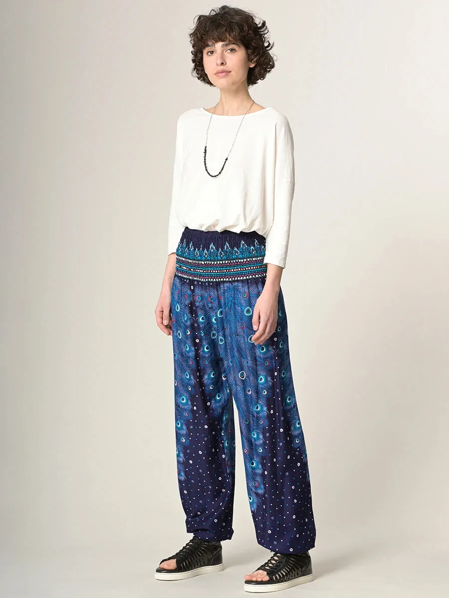 Peacock Feathers Harem Pants - High Crotch