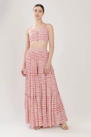 PINK AND WHITE ABSTRACT FLARED PANTS