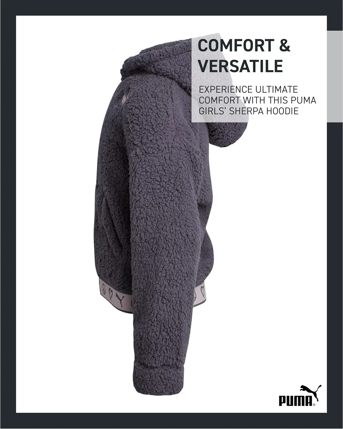 PUMA Girls' Sherpa Sweatshirt - Cozy Sherpa Full Zip-Up Ultra Soft Sherpa Fleece Hoodie Sweatshirt for Girls (4-16)