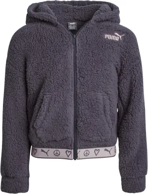PUMA Girls' Sherpa Sweatshirt - Cozy Sherpa Full Zip-Up Ultra Soft Sherpa Fleece Hoodie Sweatshirt for Girls (4-16)