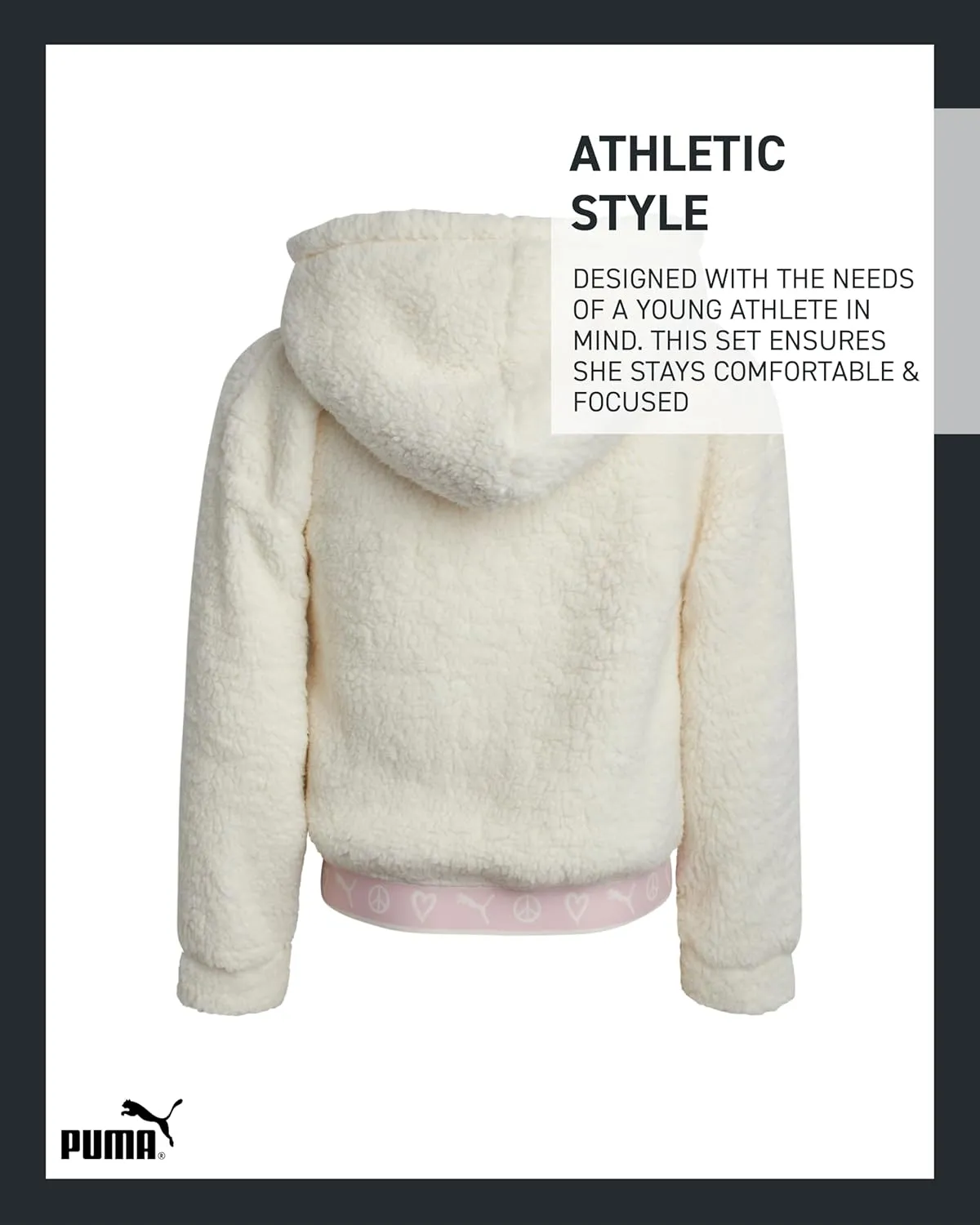 PUMA Girls' Sherpa Sweatshirt - Cozy Sherpa Full Zip-Up Ultra Soft Sherpa Fleece Hoodie Sweatshirt for Girls (4-16)