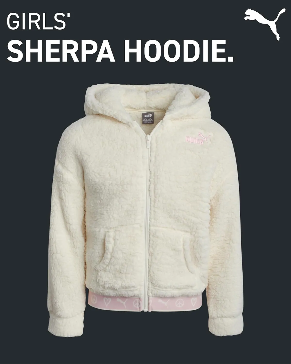 PUMA Girls' Sherpa Sweatshirt - Cozy Sherpa Full Zip-Up Ultra Soft Sherpa Fleece Hoodie Sweatshirt for Girls (4-16)