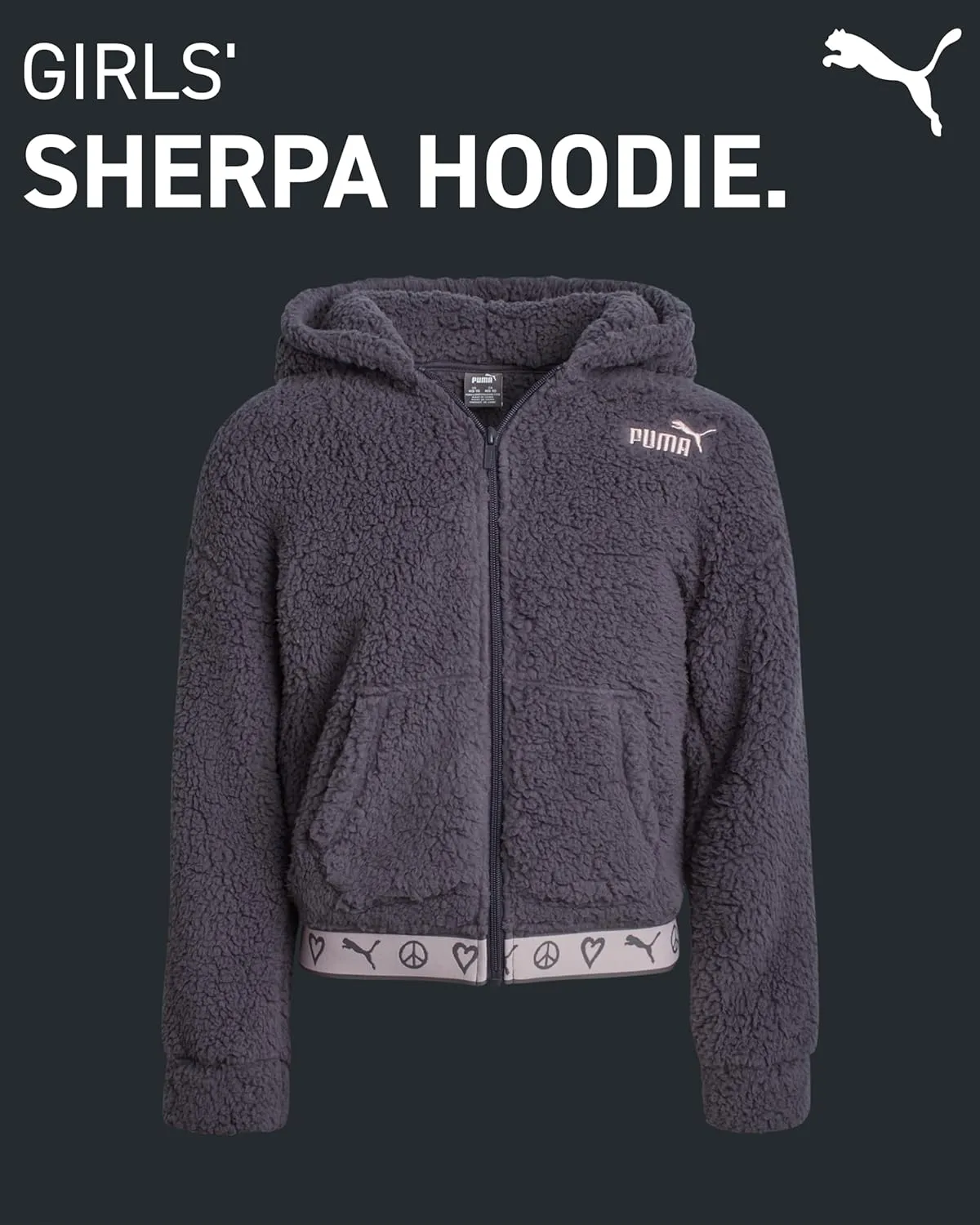 PUMA Girls' Sherpa Sweatshirt - Cozy Sherpa Full Zip-Up Ultra Soft Sherpa Fleece Hoodie Sweatshirt for Girls (4-16)