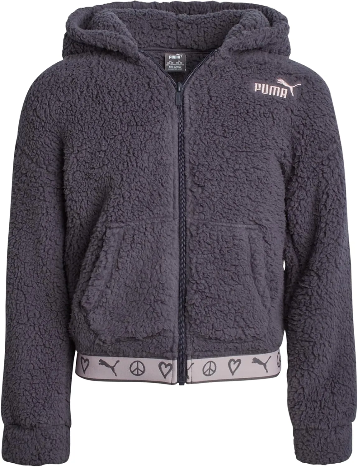 PUMA Girls' Sherpa Sweatshirt - Cozy Sherpa Full Zip-Up Ultra Soft Sherpa Fleece Hoodie Sweatshirt for Girls (4-16)
