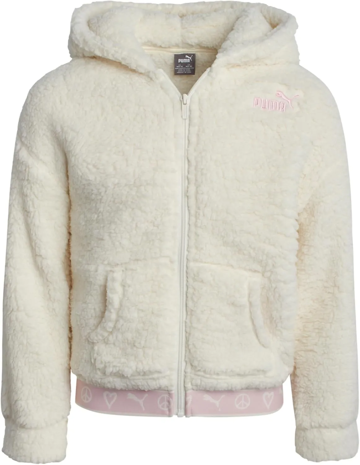 PUMA Girls' Sherpa Sweatshirt - Cozy Sherpa Full Zip-Up Ultra Soft Sherpa Fleece Hoodie Sweatshirt for Girls (4-16)