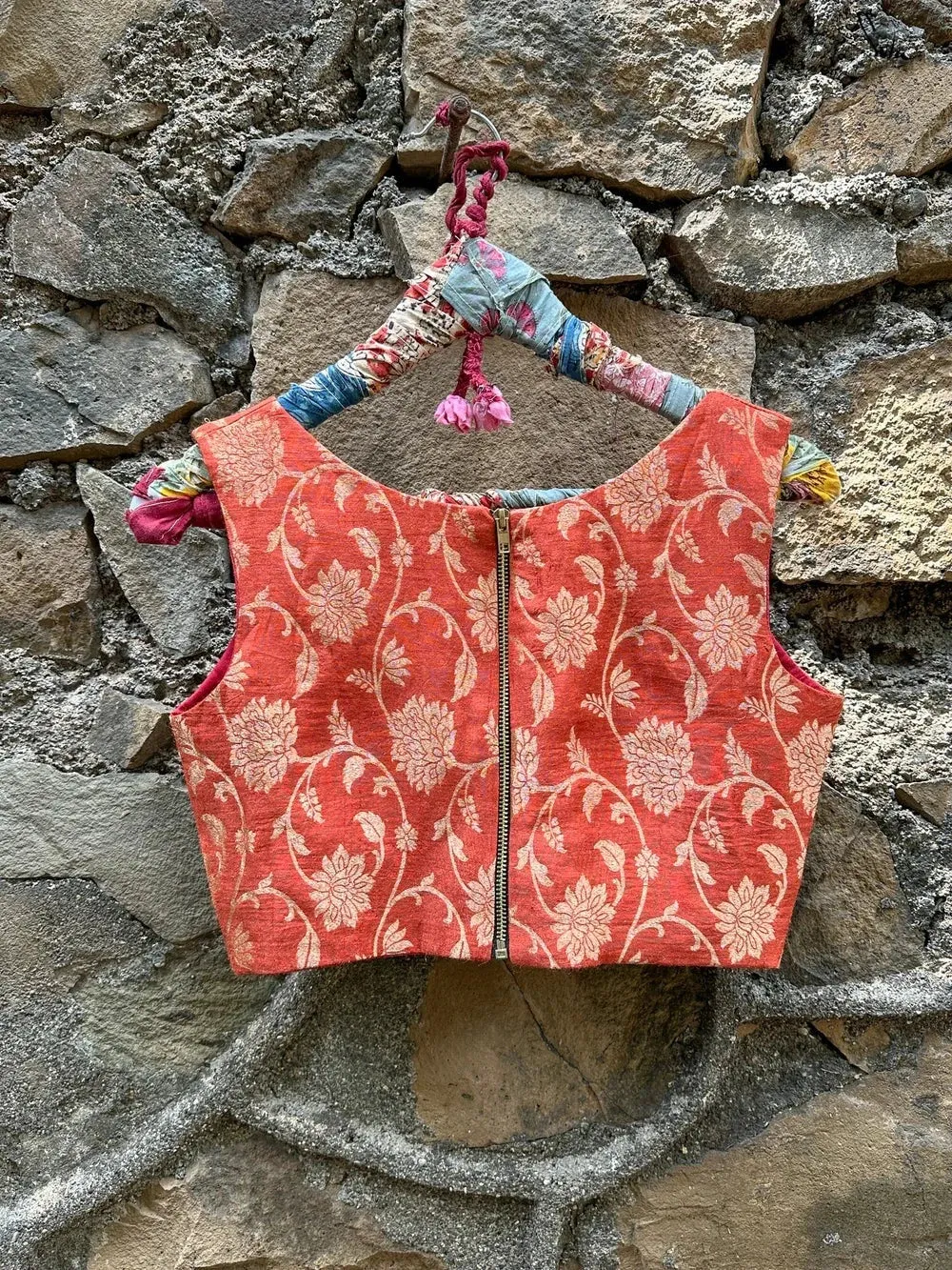 Readymade Ravishing Rust Blouse With Golden Zari Detailing