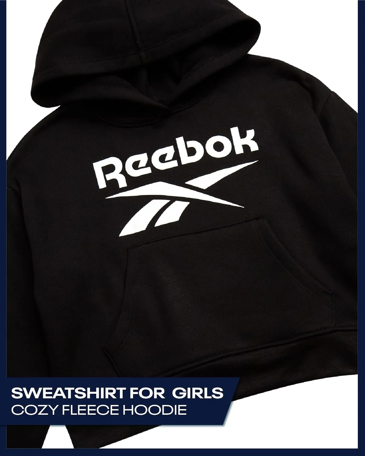 Reebok Girls' Hoodie - Soft Spun Fleece Pullover Sweatshirt with Front Pockets - Athletic Hoodies for Girls (7-12)