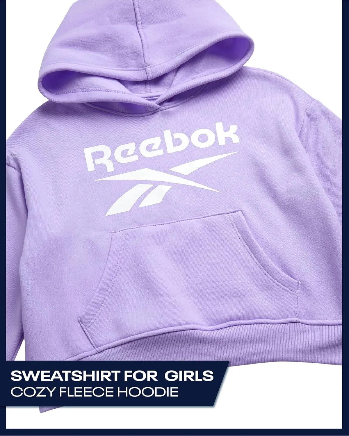 Reebok Girls' Hoodie - Soft Spun Fleece Pullover Sweatshirt with Front Pockets - Athletic Hoodies for Girls (7-12)
