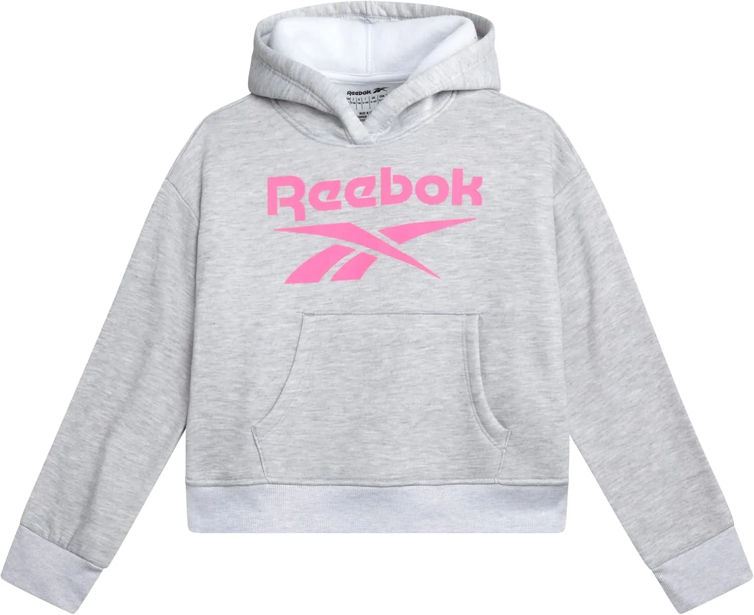 Reebok Girls' Hoodie - Soft Spun Fleece Pullover Sweatshirt with Front Pockets - Athletic Hoodies for Girls (7-12)