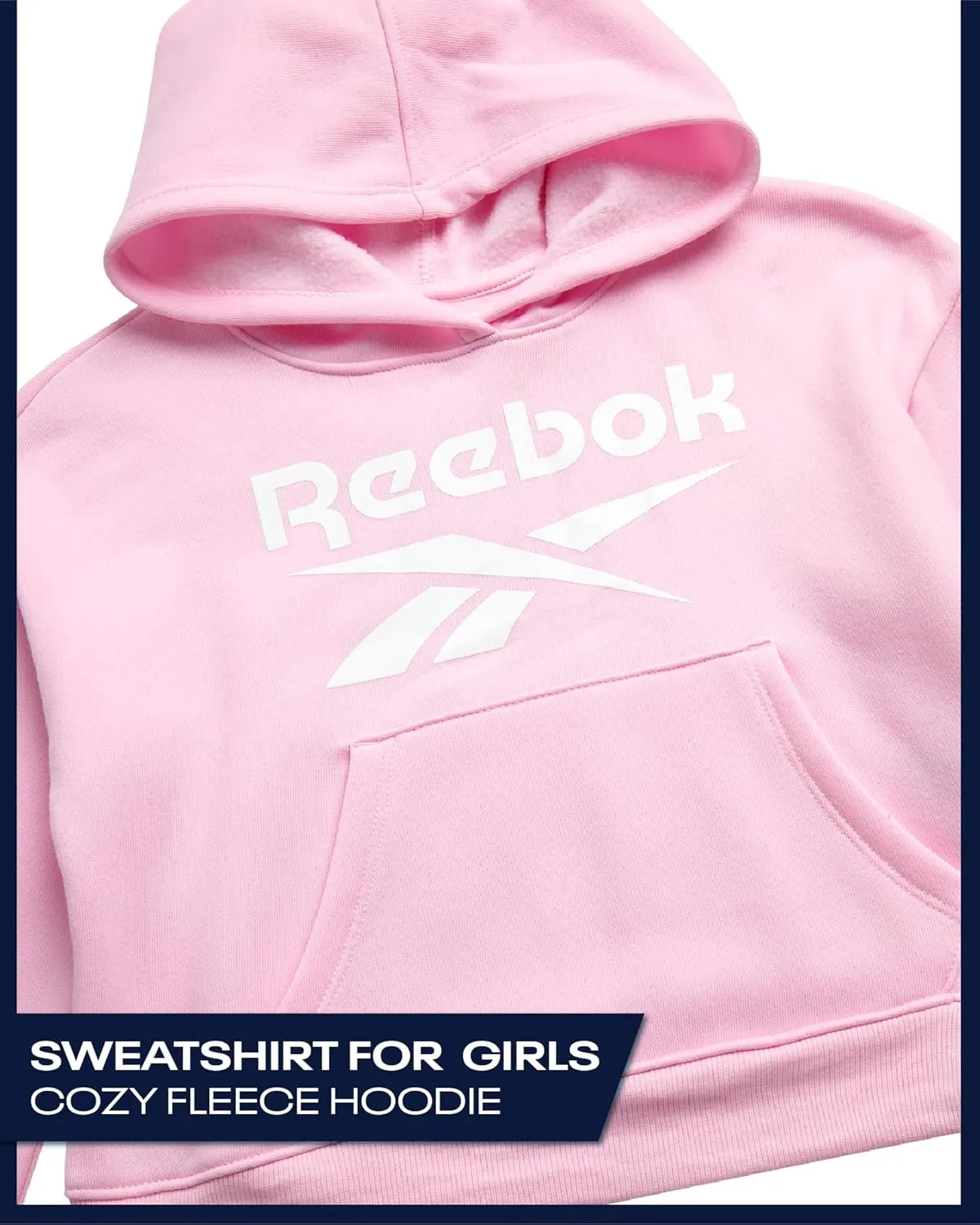 Reebok Girls' Hoodie - Soft Spun Fleece Pullover Sweatshirt with Front Pockets - Athletic Hoodies for Girls (7-12)