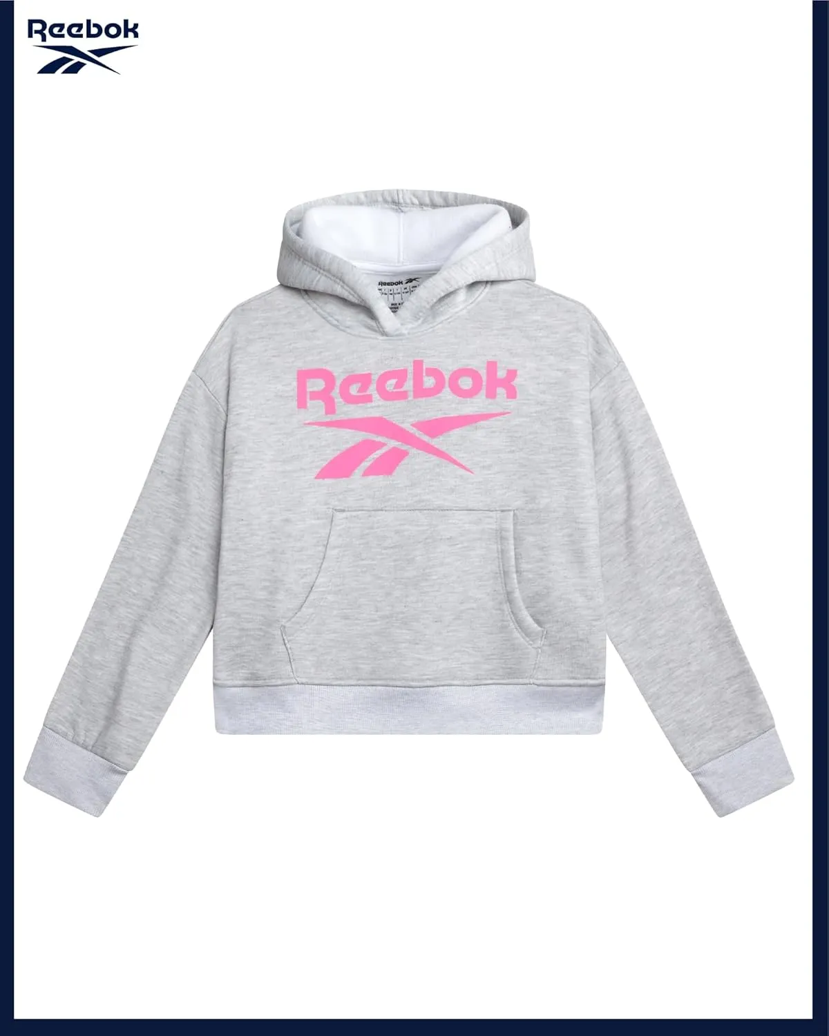Reebok Girls' Hoodie - Soft Spun Fleece Pullover Sweatshirt with Front Pockets - Athletic Hoodies for Girls (7-12)