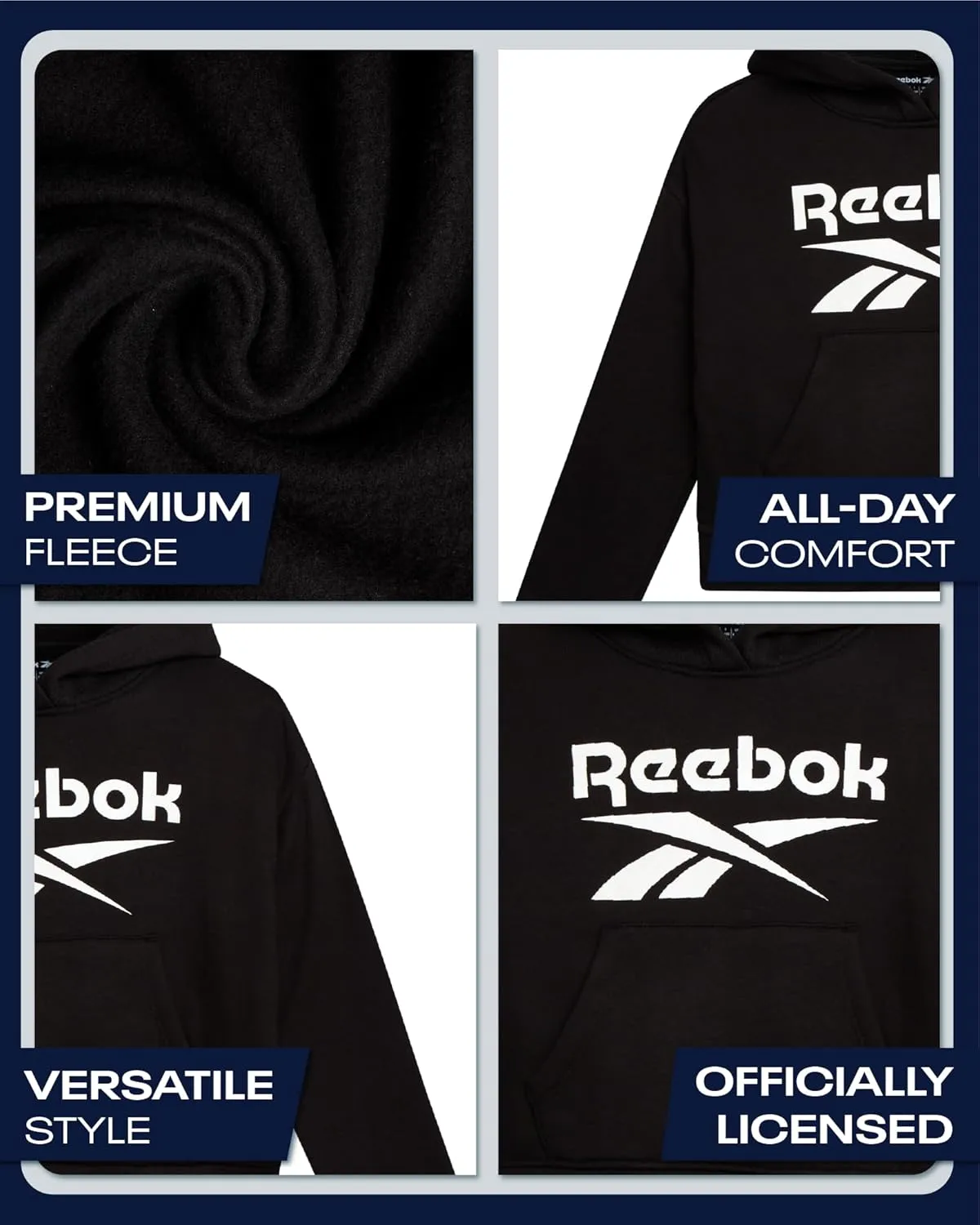 Reebok Girls' Hoodie - Soft Spun Fleece Pullover Sweatshirt with Front Pockets - Athletic Hoodies for Girls (7-12)