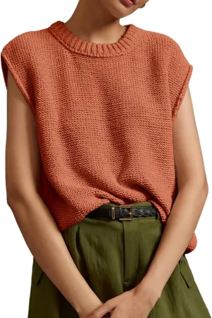 Saodimallsu Womens Sleeveless Crewneck Sweaters Ribbed Knit Tank Tops 2025 Trendy Sweater Vest