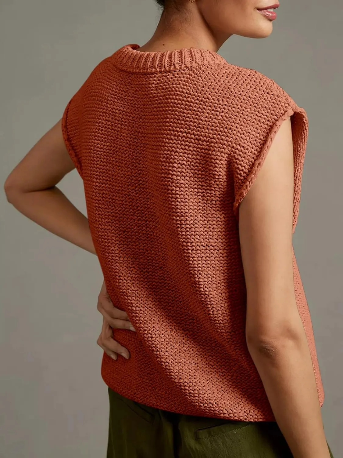 Saodimallsu Womens Sleeveless Crewneck Sweaters Ribbed Knit Tank Tops 2025 Trendy Sweater Vest