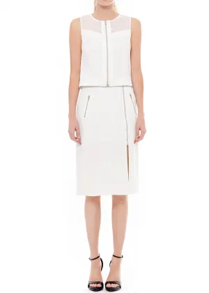 Sleeveless Zip Up Mesh Contrast Blouse