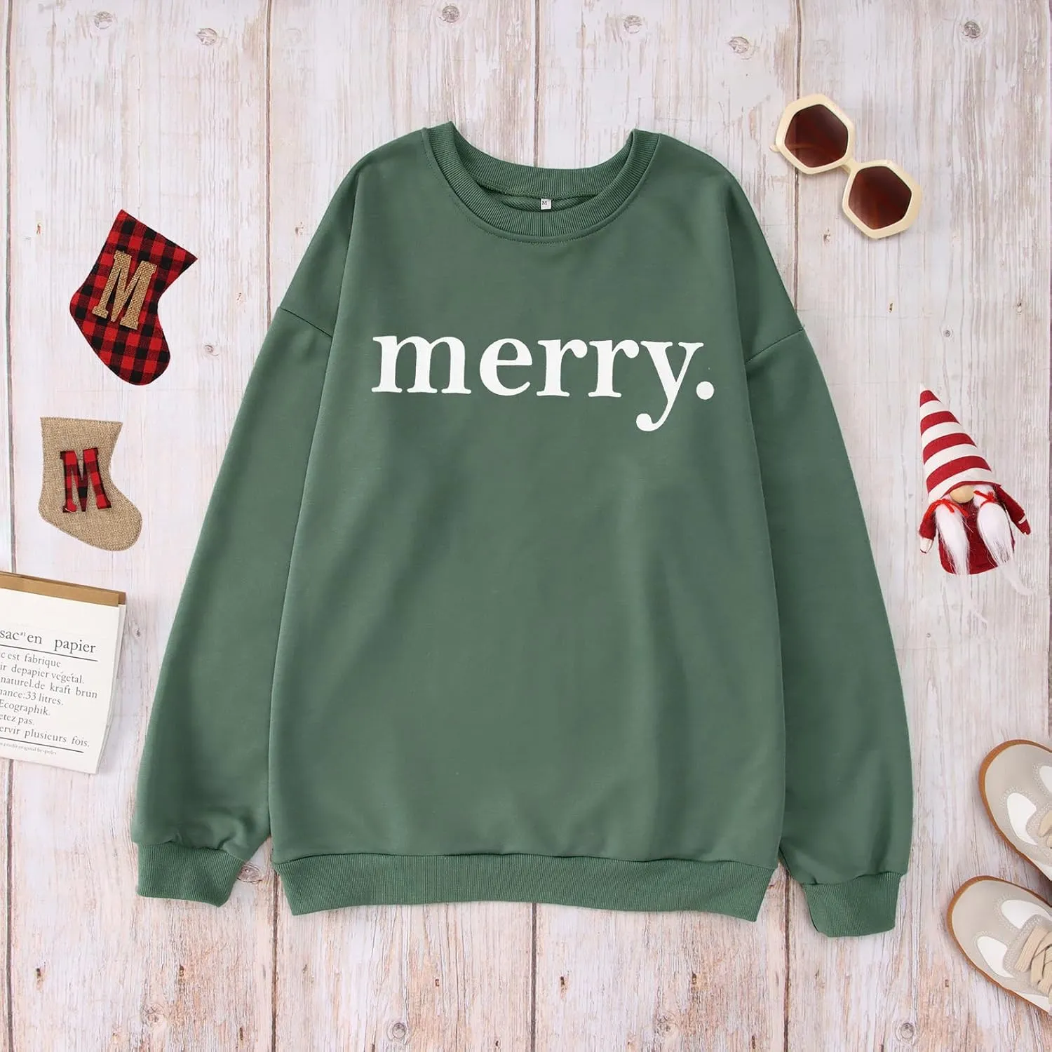 SOFEON Merry Christmas Sweatshirts For Women Holiday Long Sleeve Shirts Letter Print Crewneck Pullover Oversized Tops