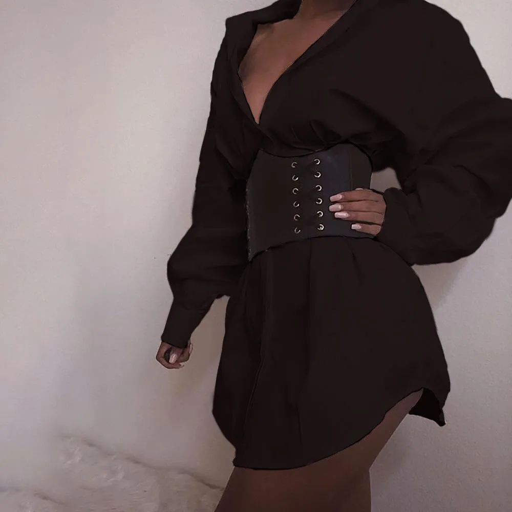 Solid Color Ruffle Deep V Tie Waist Mini Dress