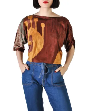 Spazio Vintage Brown Graphic Patterned Cropped Top