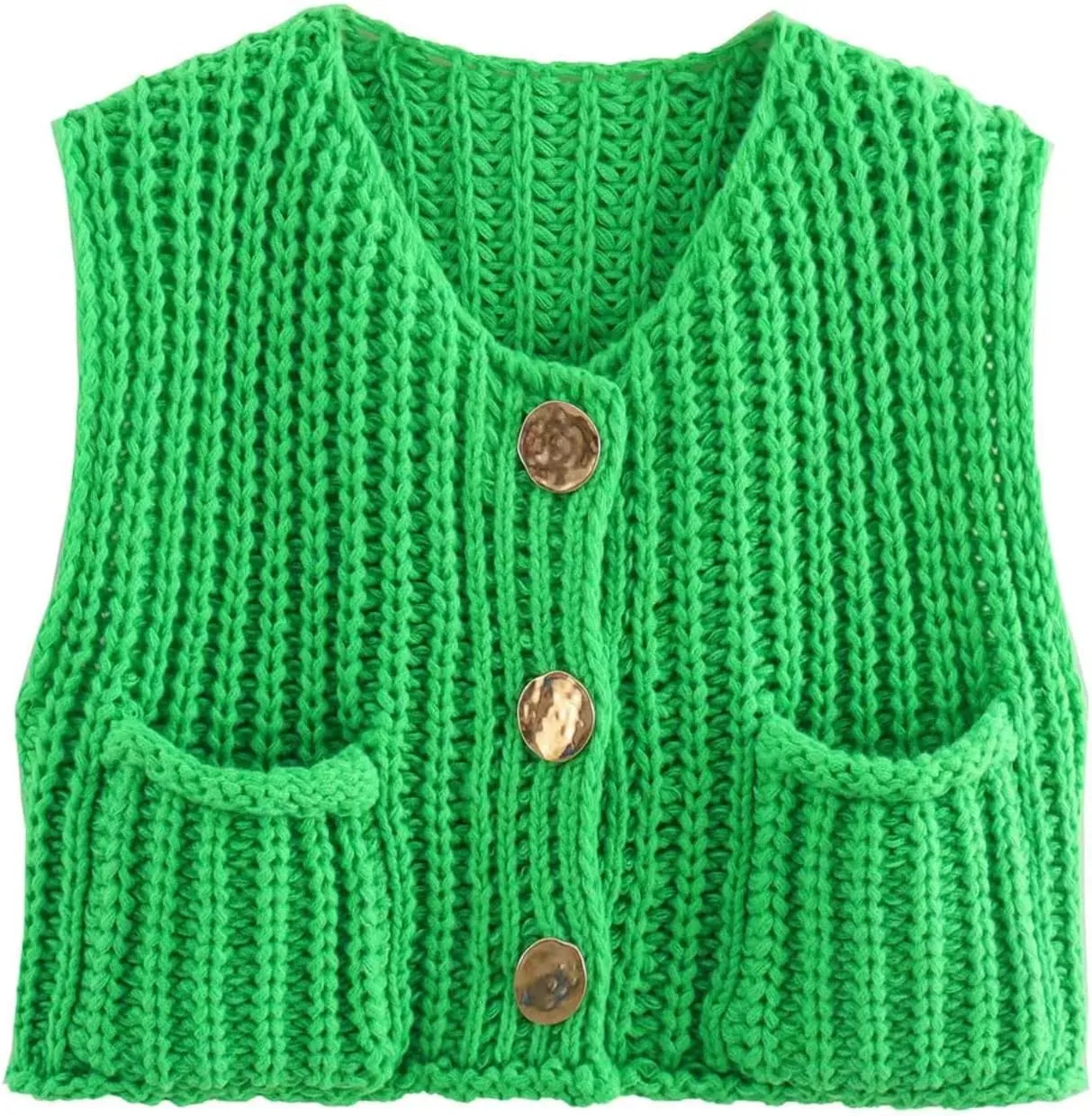 Sumleno Womens Trendy Knit Sweater Vest Solid Button Down Chunky Sleeveless Crochet Cardigan Y2k Crop Tank Tops Streetwear