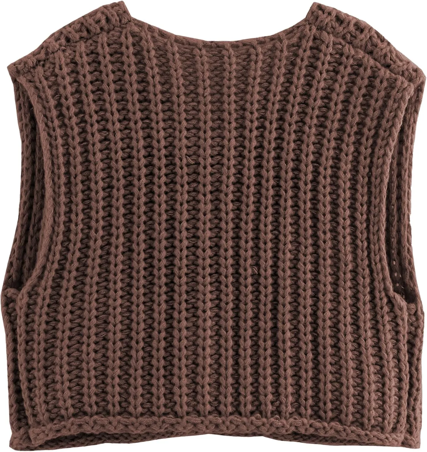 Sumleno Womens Trendy Knit Sweater Vest Solid Button Down Chunky Sleeveless Crochet Cardigan Y2k Crop Tank Tops Streetwear