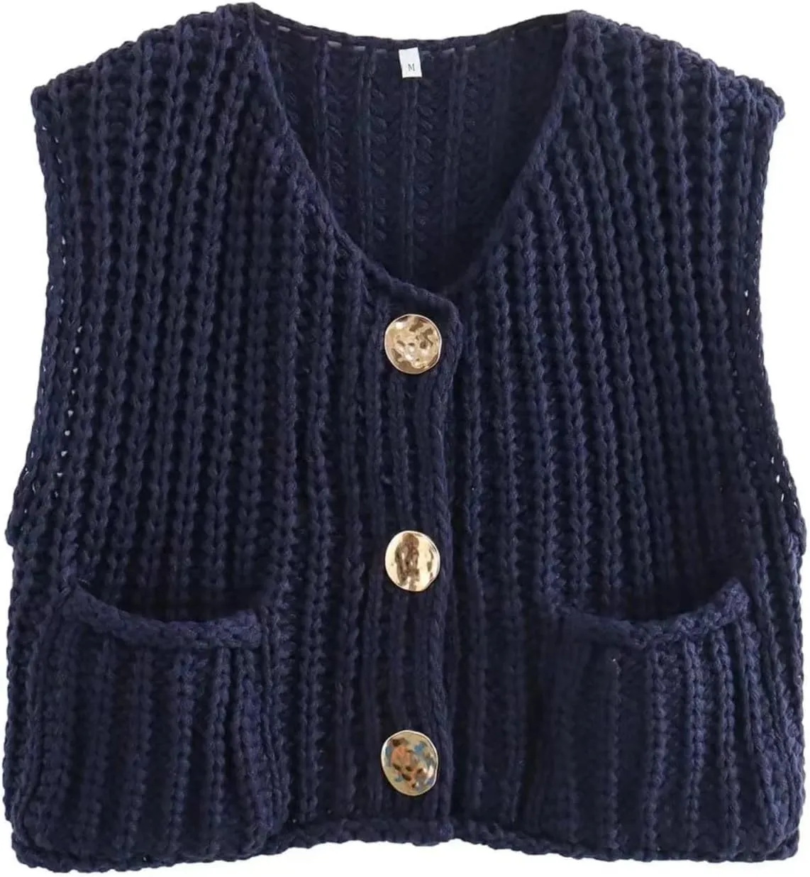 Sumleno Womens Trendy Knit Sweater Vest Solid Button Down Chunky Sleeveless Crochet Cardigan Y2k Crop Tank Tops Streetwear