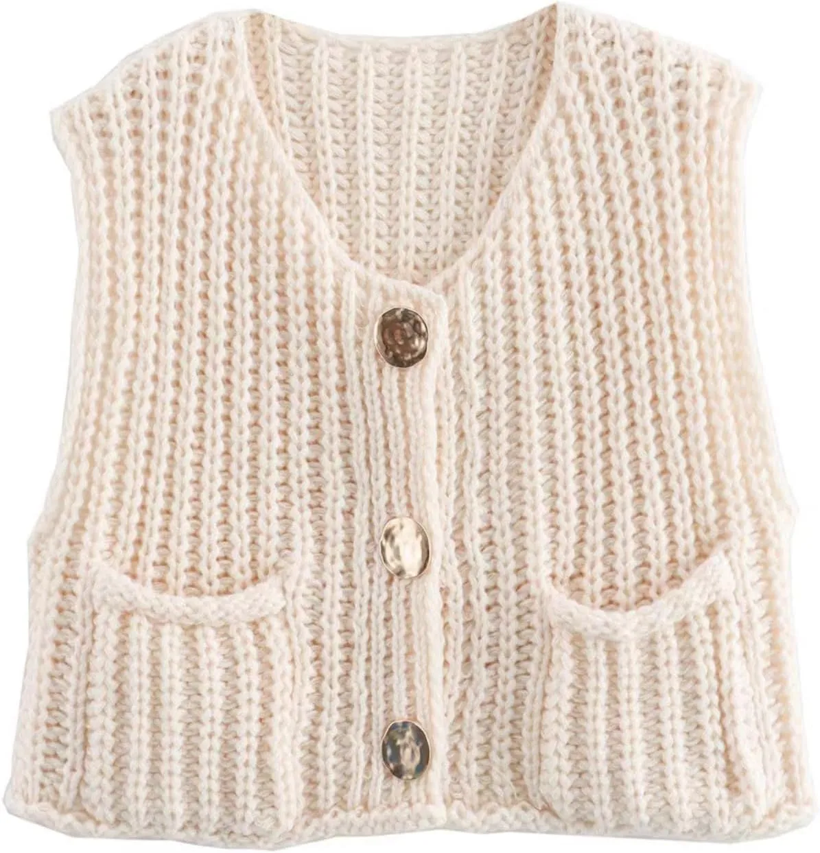 Sumleno Womens Trendy Knit Sweater Vest Solid Button Down Chunky Sleeveless Crochet Cardigan Y2k Crop Tank Tops Streetwear