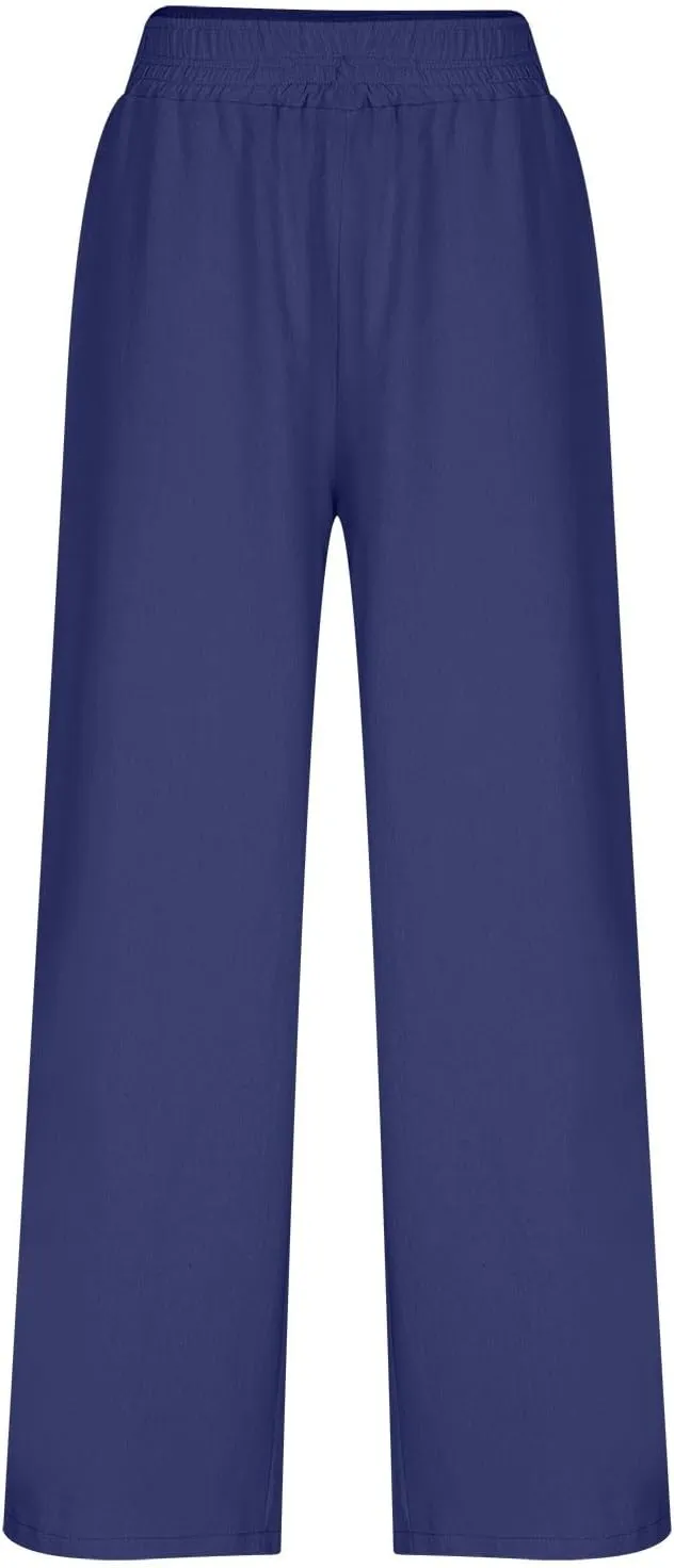 Summer Casual Loose Wide Leg Palazzo Pants for Womens Spring Linen Pants High Waist Flowy Beach Trousers Outfits