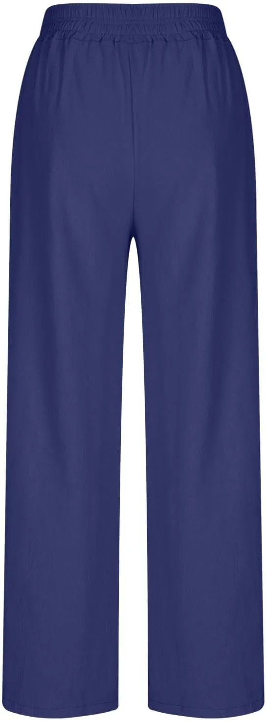 Summer Casual Loose Wide Leg Palazzo Pants for Womens Spring Linen Pants High Waist Flowy Beach Trousers Outfits