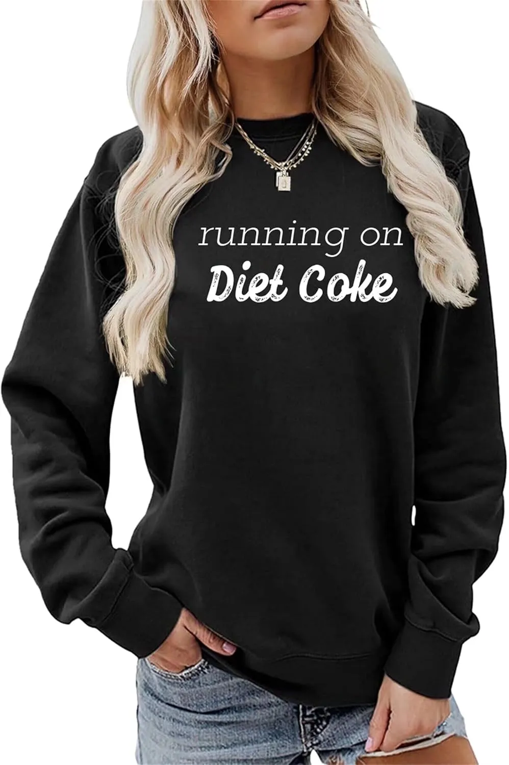 Sweatshirt Gifts For Diet Drink Coke Women Funny Graphic Running On Diet Drink Coke Lightweight Crewneck Top