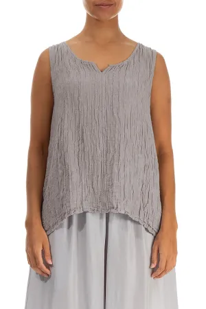 Sweetheart Neck Crinkled Greige Silk Top