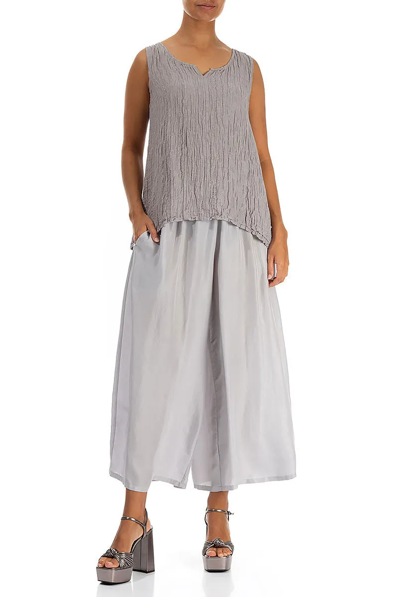 Sweetheart Neck Crinkled Greige Silk Top