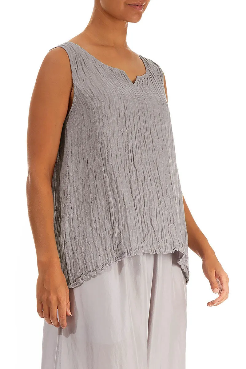 Sweetheart Neck Crinkled Greige Silk Top