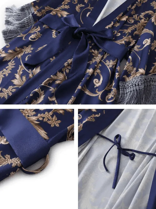 Tassels Blue Kimono Robe