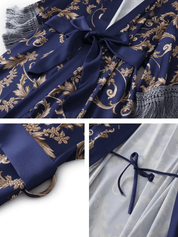 Tassels Blue Kimono Robe