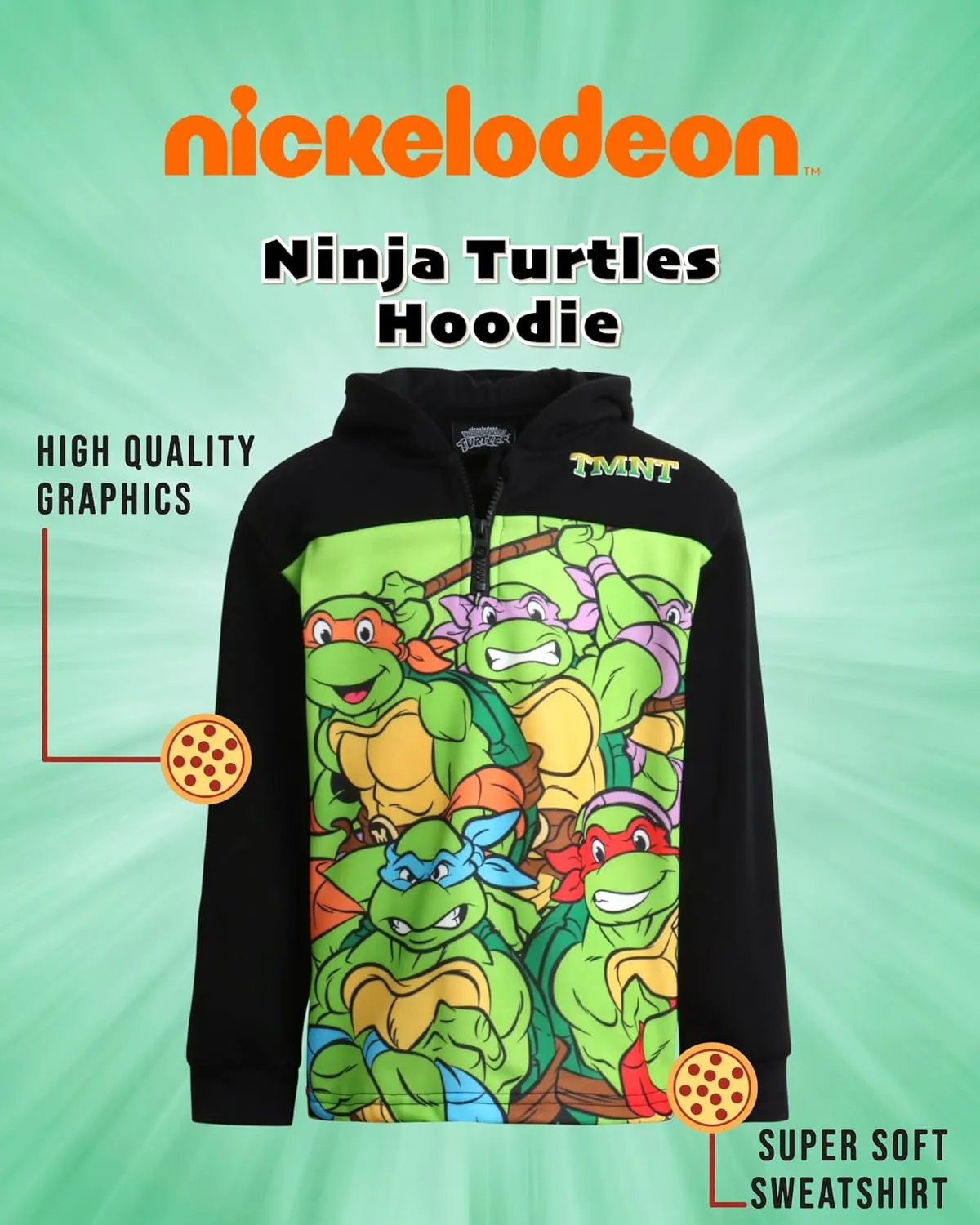 Teenage Mutant Ninja Turtles Boys' Sweatshirt  1/4 Zip Fleece Hoodie Sweatshirt - TMNT Pullover Sweatshirt for Boys (2T-16)