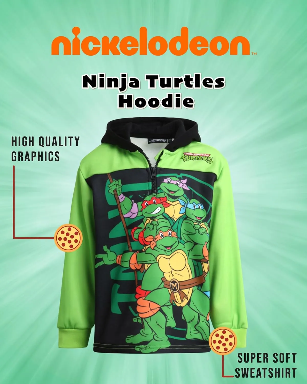 Teenage Mutant Ninja Turtles Boys' Sweatshirt  1/4 Zip Fleece Hoodie Sweatshirt - TMNT Pullover Sweatshirt for Boys (2T-16)