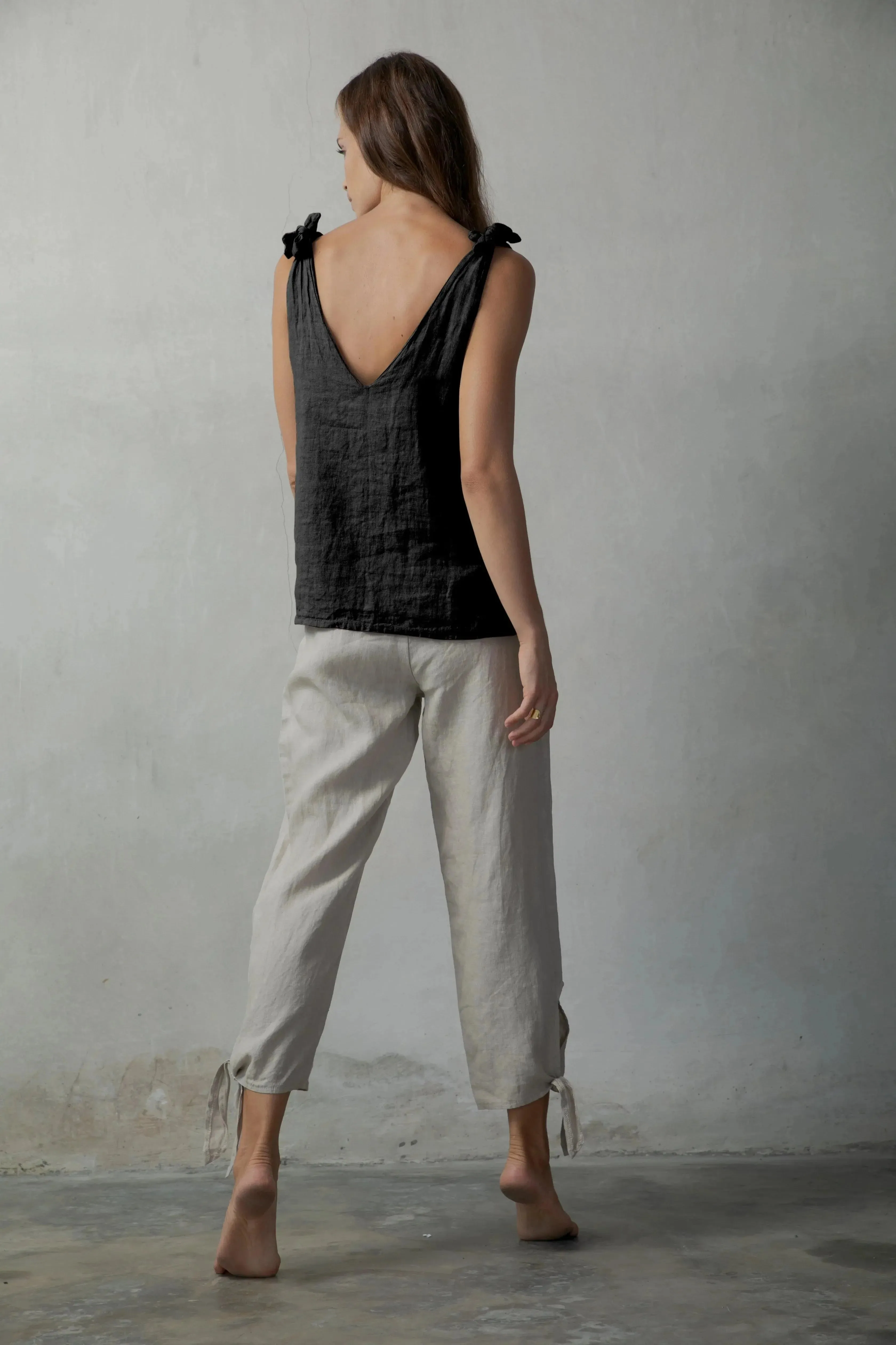 Tie Knot Cami Top Set White   Black