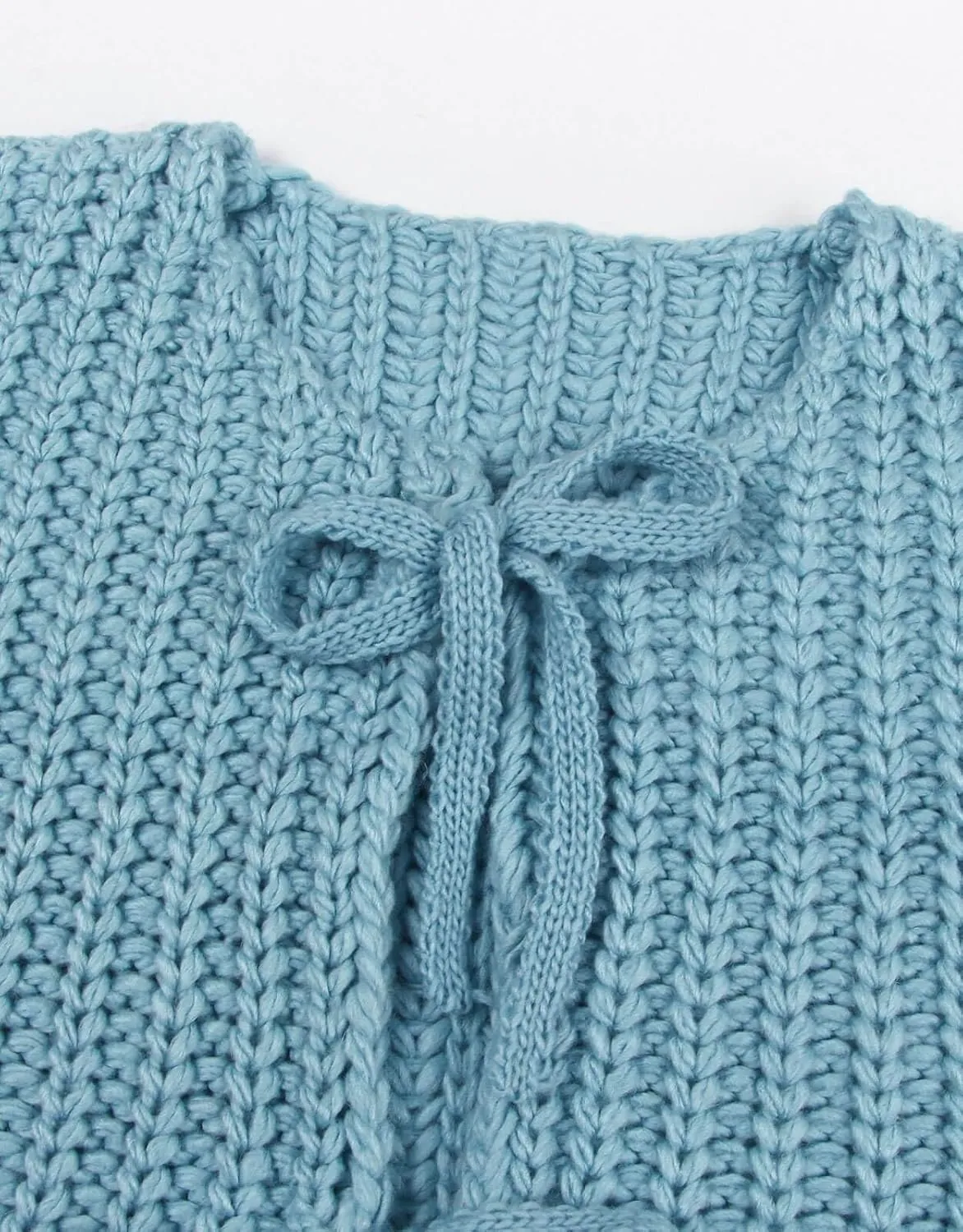 Trendy Cardigan Sweater Vest for Women Crochet Chunky Knit Top Sleeveless Bows Bandage Crop Tops with Pockets