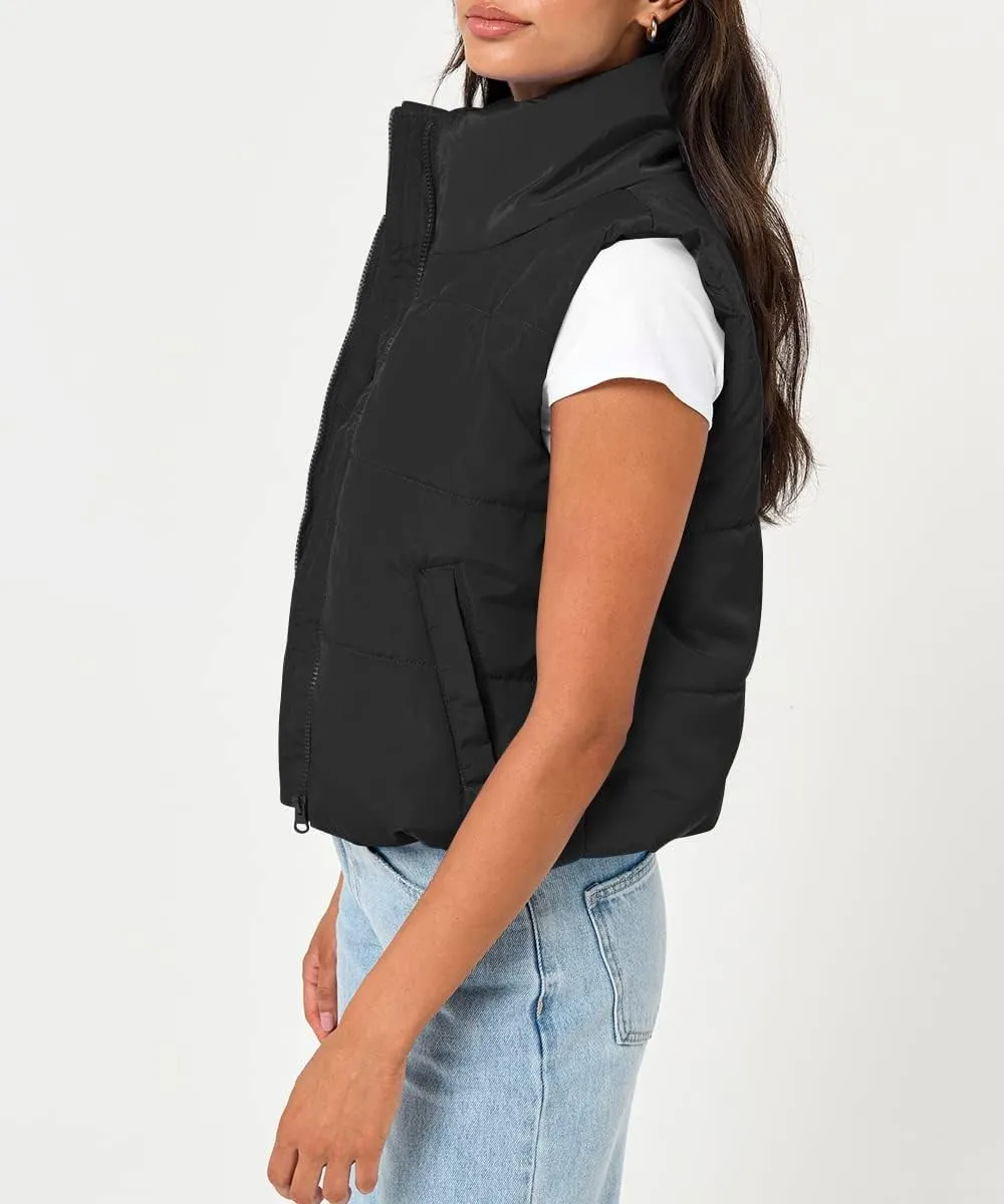Trendy Queen Puffer Vest Women Sleeveless Winter Outerwear Warm Lightweight Fashion Stand up Collar Down Vest