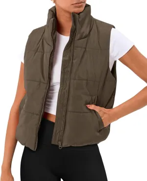 Trendy Queen Puffer Vest Women Sleeveless Winter Outerwear Warm Lightweight Fashion Stand up Collar Down Vest