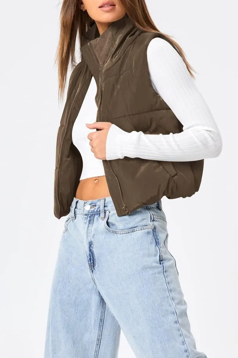 Trendy Queen Puffer Vest Women Sleeveless Winter Outerwear Warm Lightweight Fashion Stand up Collar Down Vest