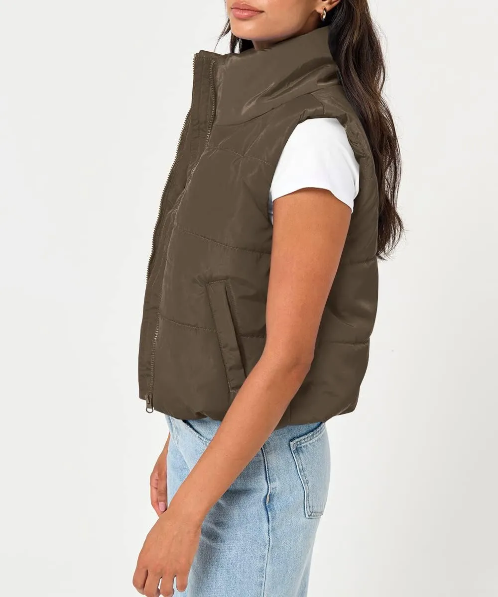 Trendy Queen Puffer Vest Women Sleeveless Winter Outerwear Warm Lightweight Fashion Stand up Collar Down Vest