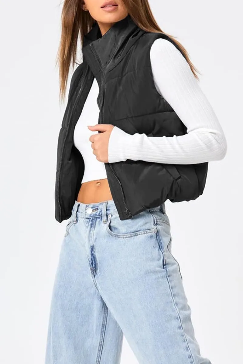 Trendy Queen Puffer Vest Women Sleeveless Winter Outerwear Warm Lightweight Fashion Stand up Collar Down Vest