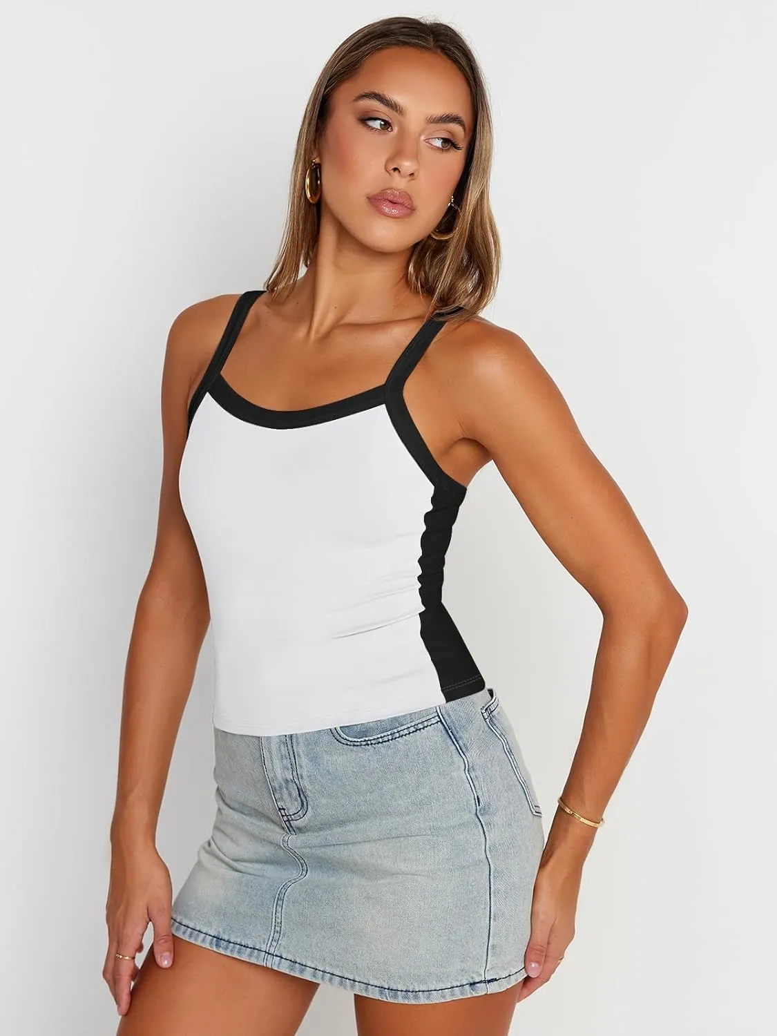Trendy Queen Women's Double Lined Tank Tops Spaghetti Strap Square Neck Camisole Sleeveless Racerback Cropped Summer Clothes